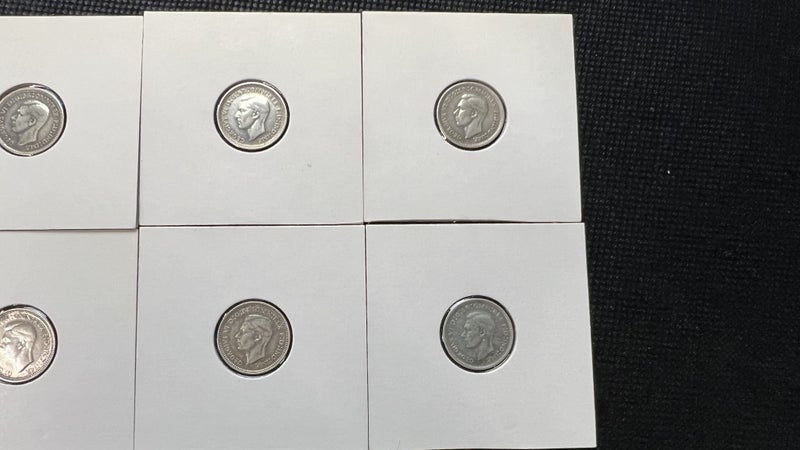 8 x Different Date Australian Sterling Silver Three Pences 1938-1944 - Lot E944 Carousel 6