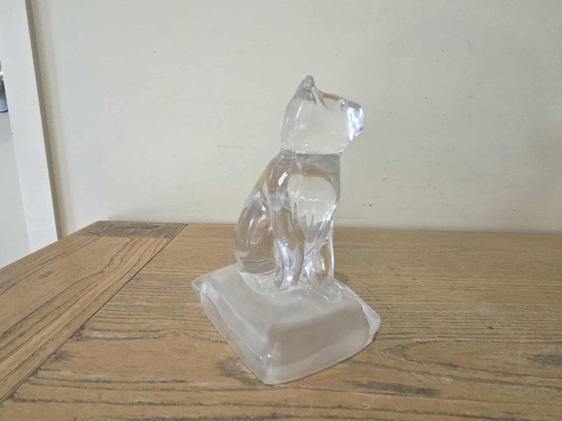 Vintage Crystal D’Arques France Cat Statue on Frosted Pedestal Base Carousel 2