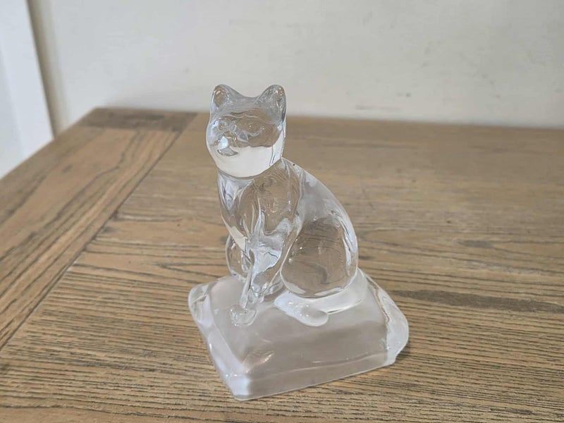 Vintage Crystal D’Arques France Cat Statue on Frosted Pedestal Base Carousel 1