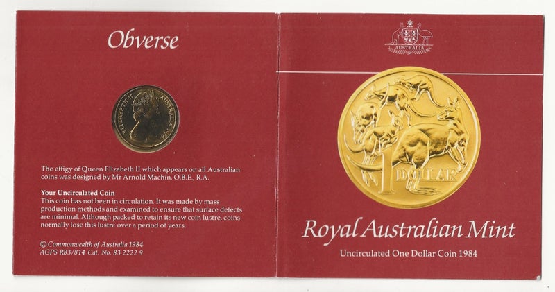 AUSTRALIA 1984 $1 coin in pack, first year of issue UNC Carousel 1