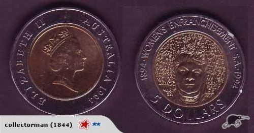 AUSTRALIA 1994 Womens Vote bimetal $5 coin UNC Carousel 1