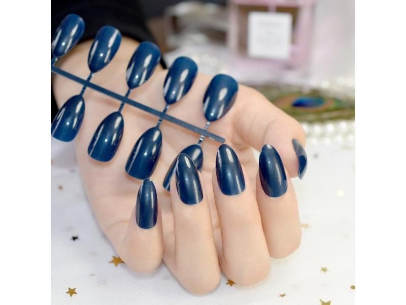 Baby Blue Stiletto False Nails Jelly Blue Oval Sharp End Fake Nails Tips Carousel 1