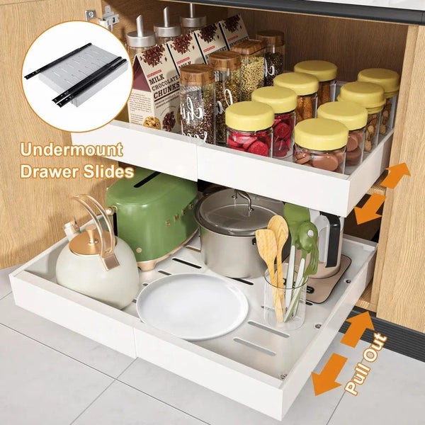 Kitchen Storage Shelf Cabinet Basket Pull Out Drawer Expandable 31-52cm White Carousel 1