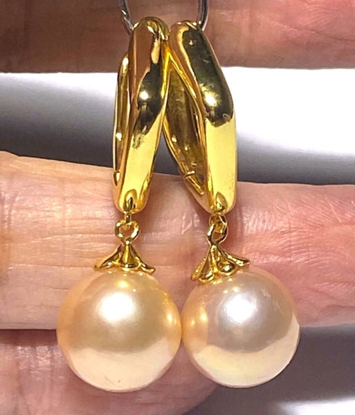 10.5-11mm Peach Rose Pink Edison Pearl Hoop Earrings Carousel 1