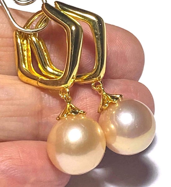 10.5-11mm Peach Rose Pink Edison Pearl Hoop Earrings Carousel 2