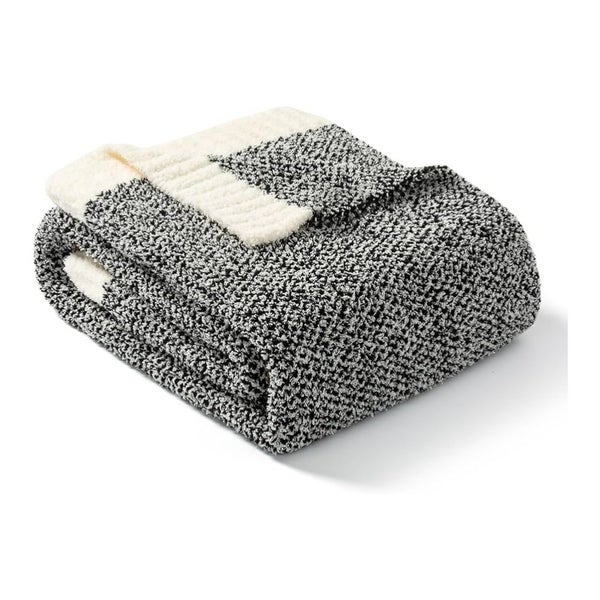 Elosung Black And White Plush Chenille Knit Throw Blanket Soft Cozy Polyester Fo Carousel 1