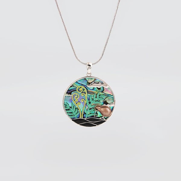 Paua 'Kiwi & Silver Fern' Pendant Carousel 1