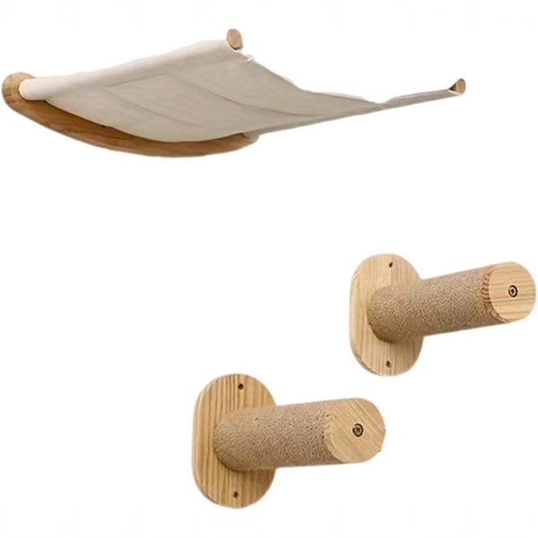 Cat Hammock Wall Mounted Cat Shelf with Two Steps Carousel 1