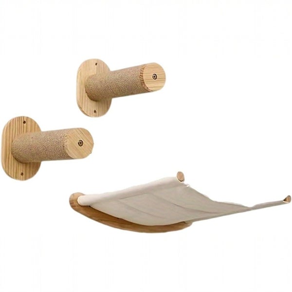Cat Hammock Wall Mounted Cat Shelf with Two Steps Carousel 2