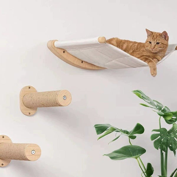 Cat Hammock Wall Mounted Cat Shelf with Two Steps Carousel 8