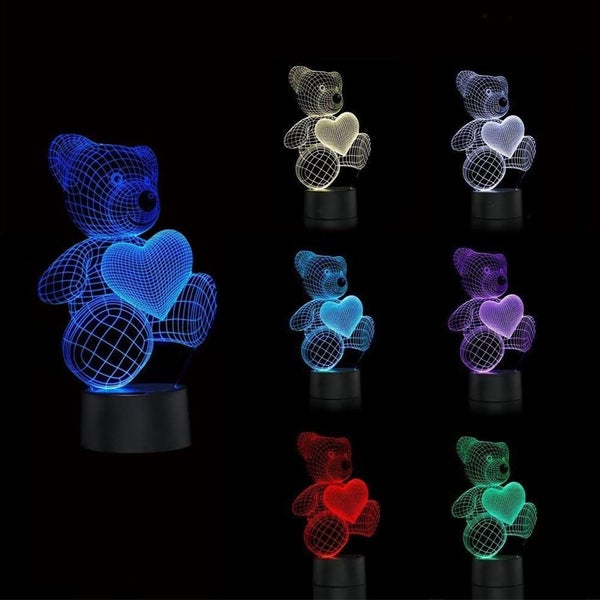 3D Acrylic Teddy Bear 7 Color Kids Bedside Night Light Carousel 2