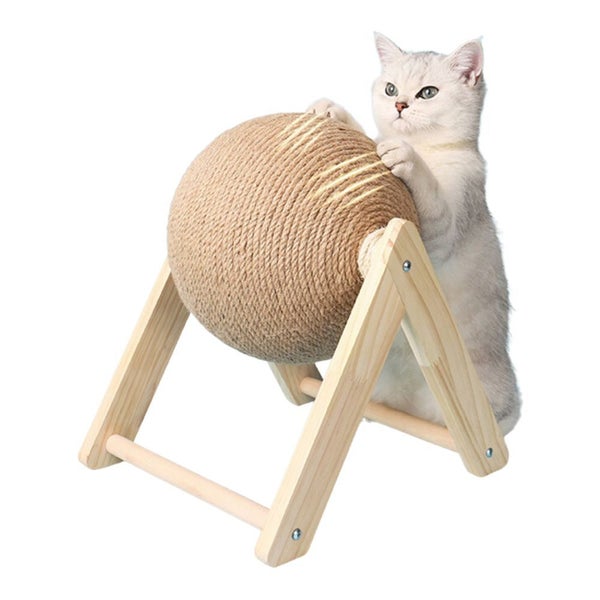 Interactive Wooden Sisal Cat Scratching Post Ball Carousel 1