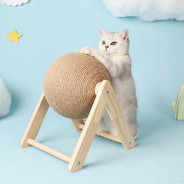 Interactive Wooden Sisal Cat Scratching Post Ball Carousel 15