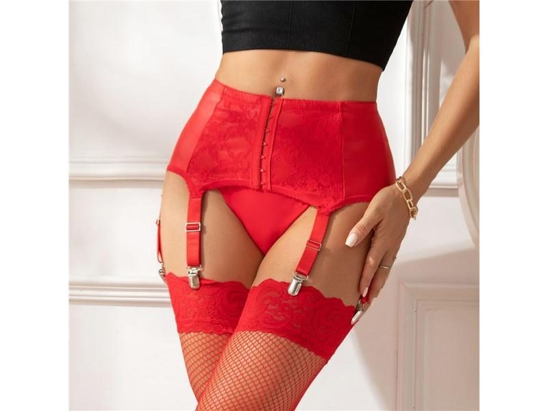 Comeondear Sexy Faux Leather Mesh Garters Black Suspenders Belts With 6 Elastic Carousel 1