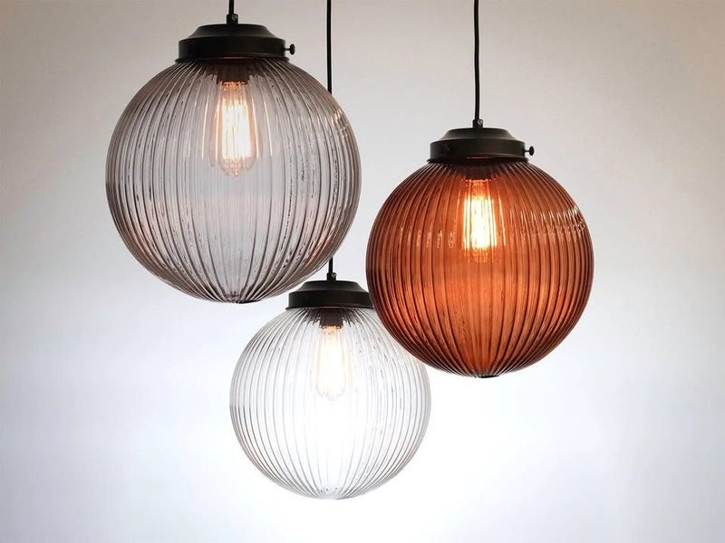 Mr Ralph Glass Globe light shades and fittings in Smoke, Clear and Rust Carousel 1