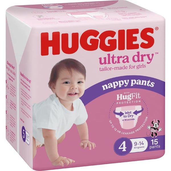 Huggies Ultra Dry Nappy Pants Toddler Girls 9-14kg Size 4 15pack Carousel 1