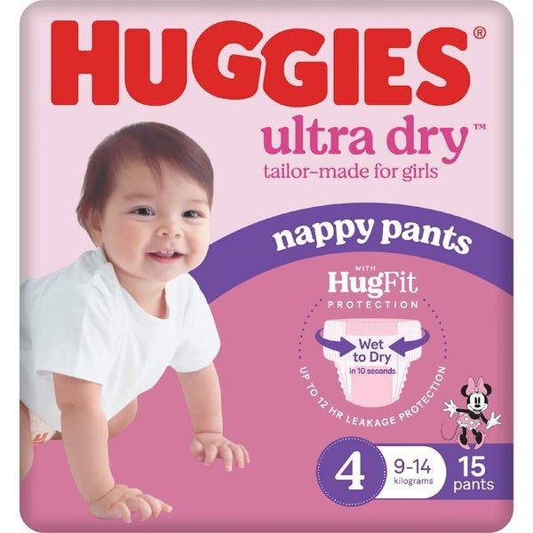 Huggies Ultra Dry Nappy Pants Toddler Girls 9-14kg Size 4 15pack Carousel 2