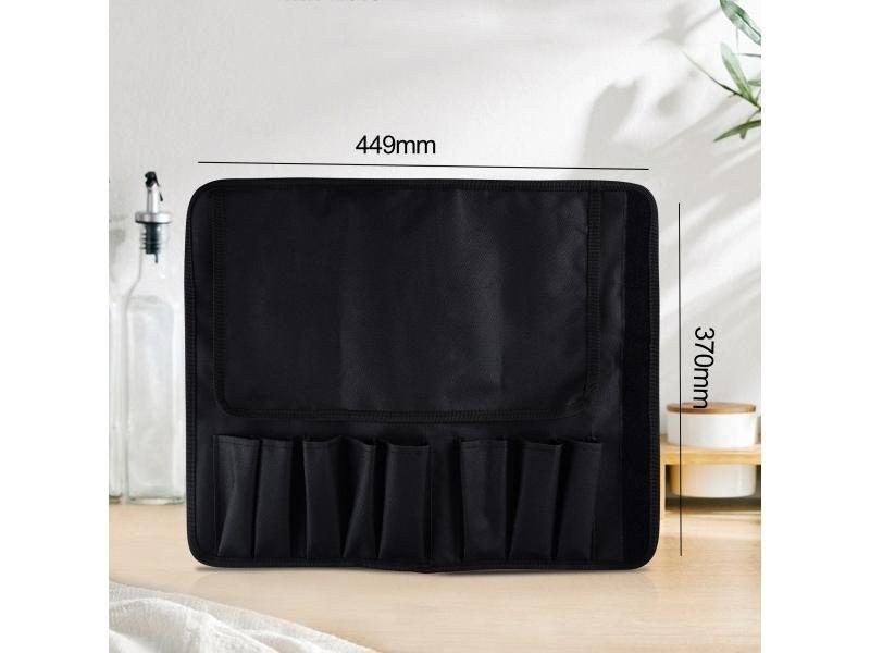 Black Chef Knife Roll Bag 5 Pockets Carry Case Bag Oxford Kitchen Cooking Carousel 1