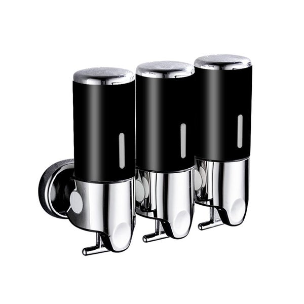 3 Bottles Bathroom Shower Soap Dispenser Shampoo Gel Pump Wall 1500ml Black Carousel 1