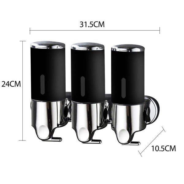 3 Bottles Bathroom Shower Soap Dispenser Shampoo Gel Pump Wall 1500ml Black Carousel 10