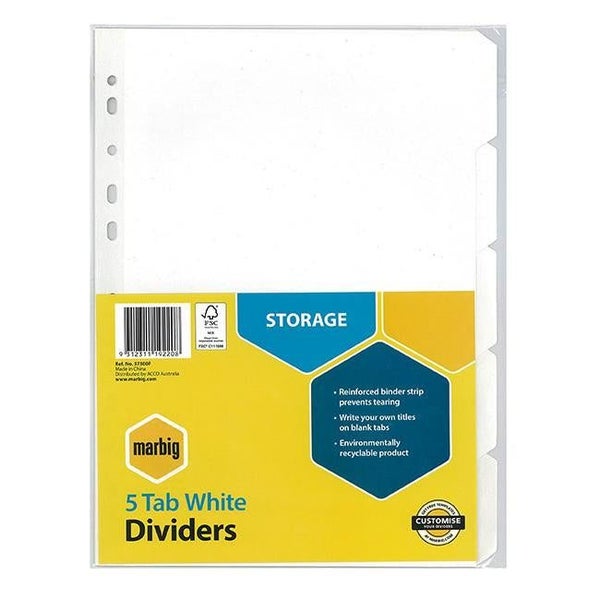 Marbig indices & dividers 5 tab manilla a4 white Carousel 1