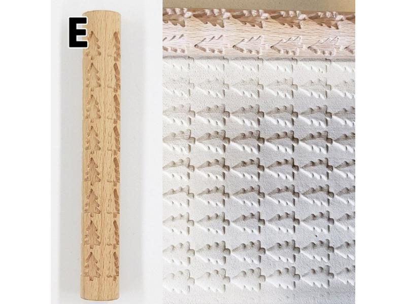 Wooden Texture Rolling Pin Ceramic Pottery Art Embossed Rod Flower Pattern Mud Carousel 1