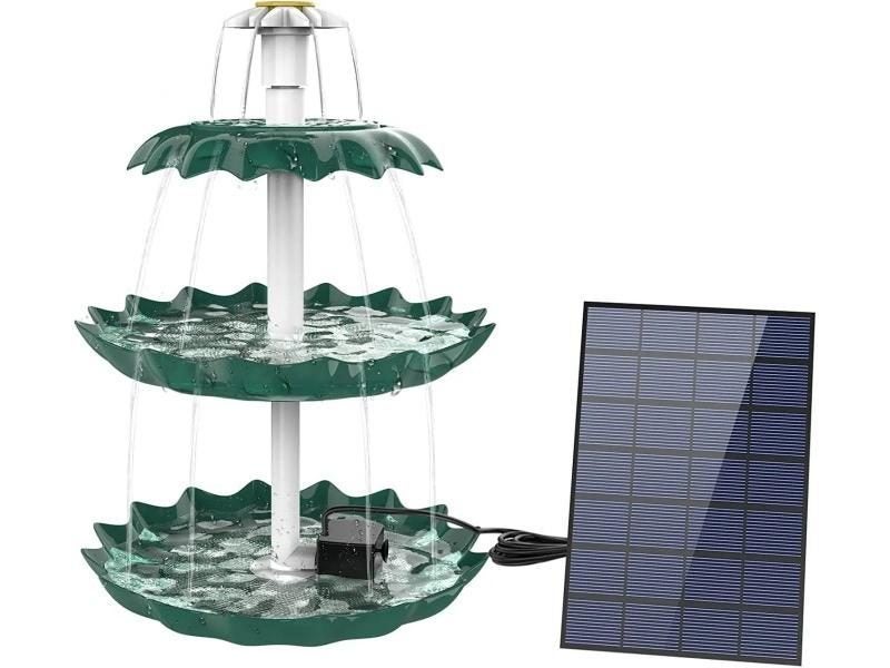 3 Tiered Bird Bath With 3W Solar Pump DIY Solar Fountain Detachable And Carousel 1