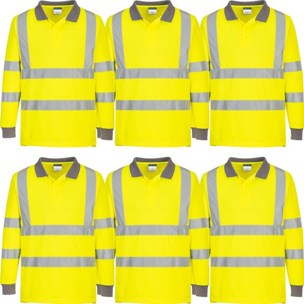 6pcs Portwest EC11 Eco Hi Vis Polo Long Sleeve Shirt Yellow Bulk Work Safety ... Carousel 1