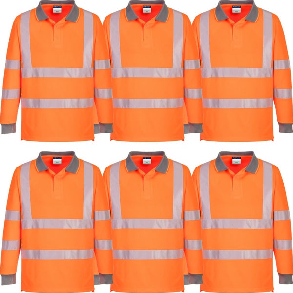 6pcs Portwest EC11 Eco Hi Vis Polo Long Sleeve Shirt Orange Bulk Work Safety ... Carousel 1