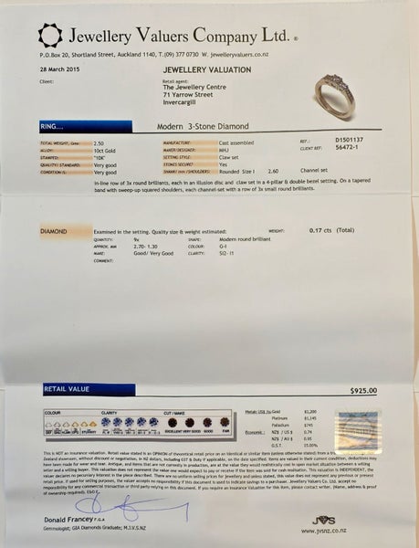 Modern 3 Stone Diamond Ring + Valuation Carousel 6