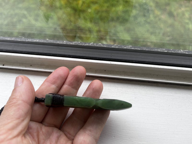 Lashed Greenstone Nephrite Jade Toki with two Korus #375CS64441683449217112