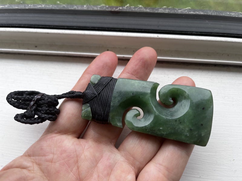 Lashed Greenstone Nephrite Jade Toki with two Korus #375CS64441683449217111