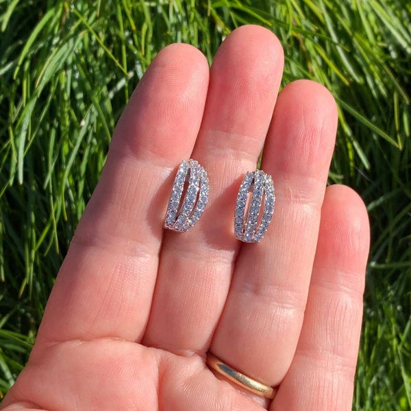 18K White Gold Crystal Huggie Earrings "Kathleen" Carousel 2