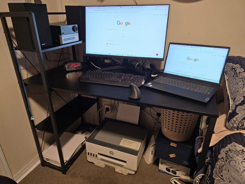 Black DESK with built-on BOOKSHELF. Carousel 1