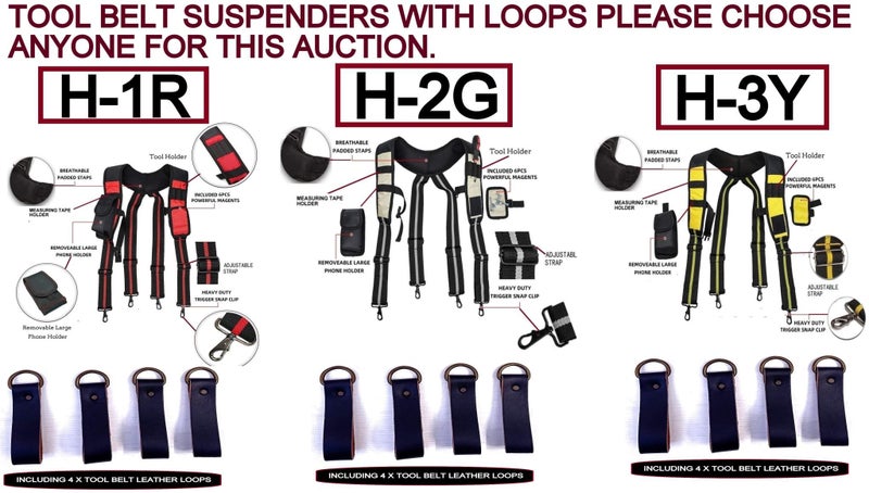 TOOLS BELT- HEAVY DUTY SUSPENDER + 4 X HEAVY DUTY LEATHER LOOP & MAGNETIC PAD Carousel 1