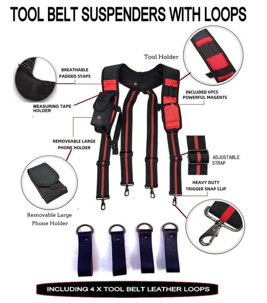 TOOLS BELT- HEAVY DUTY SUSPENDER + 4 X HEAVY DUTY LEATHER LOOP & MAGNETIC PAD Carousel 2