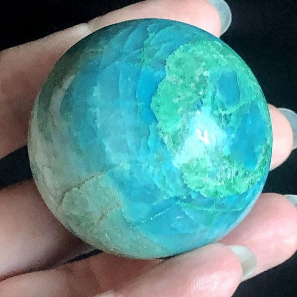 CHRYSOCOLLA SHPERE 48mm diameter, display specimen Carousel 2
