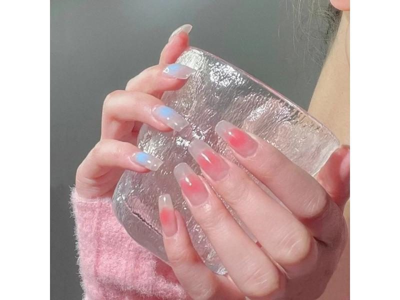 24pcs Blue Heart Coffin False Nails Full Coverage Waterproof Fake Nails Art Carousel 1