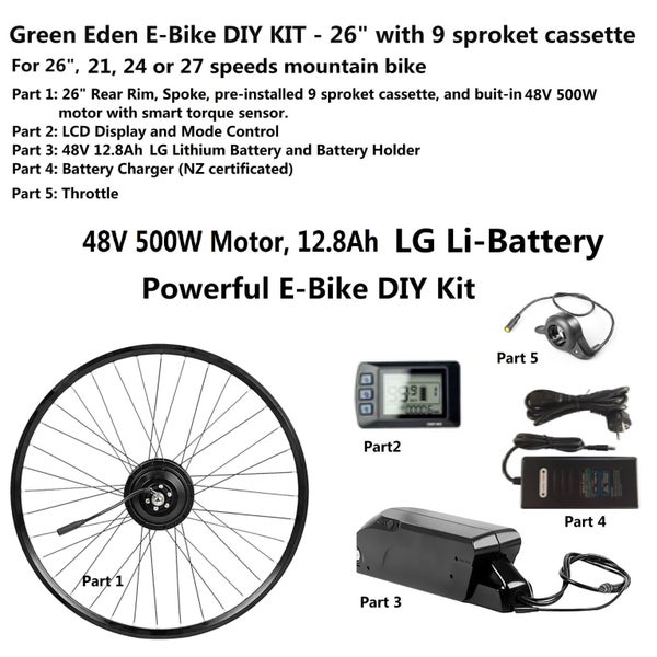 E-Bike DIY Kit - convert 26" mountain bike to EBike, 48V 500W,12.8Ah LG Carousel 1