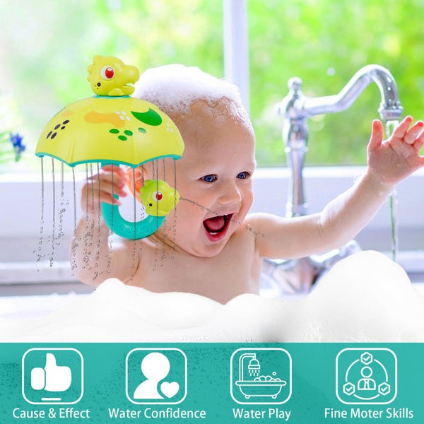 Toddler Dinosaur Bath Toy Umbrella Bubble Spray Water Fun Ages 1-4 Sink Pool Carousel 2