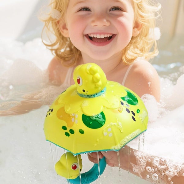 Toddler Dinosaur Bath Toy Umbrella Bubble Spray Water Fun Ages 1-4 Sink Pool Carousel 6