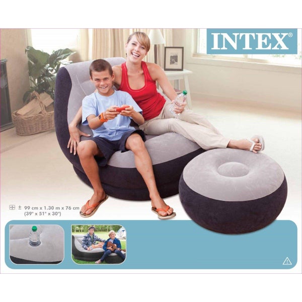Intex Inflatable Relaxing Single Air Sofa Couch Chair + Foot Rest / Ottoman Carousel 1
