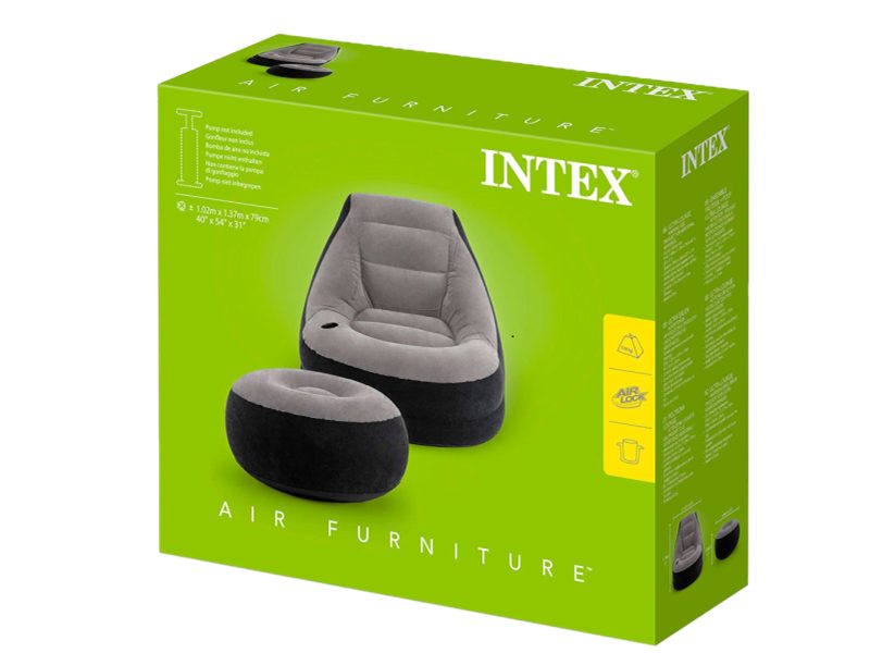 Intex Inflatable Relaxing Single Air Sofa Couch Chair + Foot Rest / Ottoman Carousel 2