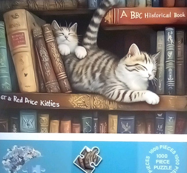 THE CATTAGE-1000pc Cute Cat Vintage Bookshelf Jigsaw For Puzzle & Cat Enthusiast Carousel 1
