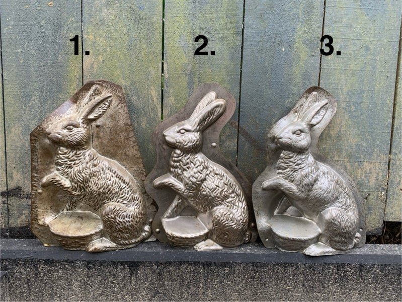 #1. - Early Antique Easter Bunny Rabbit Chocolate Candy Mould Carousel 1