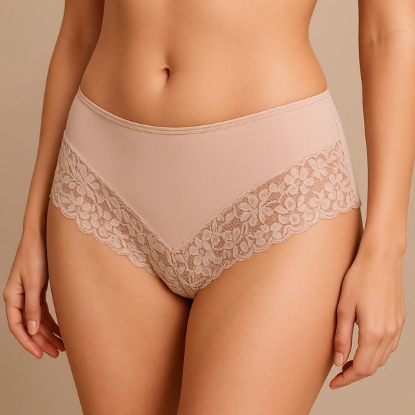 Womens Lace Boyshort Boyleg Full Briefs Underwear Undies in Beige Carousel 1