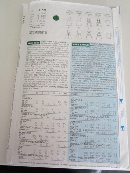 Butterick 4022 - Jumper, Romper & Top -Sizes 5, 6, 6x Carousel 2