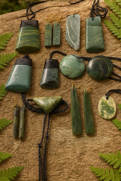Pounamu tokis and pendants and earrings and discs Carousel 1