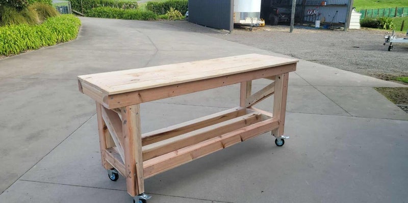 Solid tables, bar leaners, work benches63811214612483111