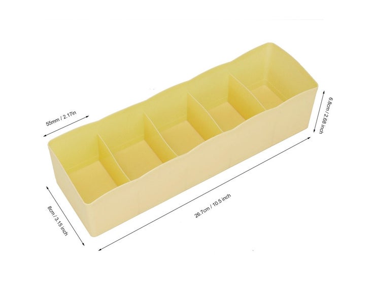Plastic Drawer Organizer Bra Underwear Socks Cube Basket With 5 Grids (Yellow Carousel 5